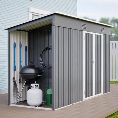 Metalen Gereedschapsschuur - Tuinkast - Tuinopslag - Dubbele Deur & Slot - 311x123x181 cm - Grijs