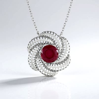 Cavill - Zilveren Halsketting 925 Sterling Gerhodineerd - Madagaskar Robijn 2,475 ct Rond - Filigraan Bloemdesign, Elegant & Exclusief Sieraad