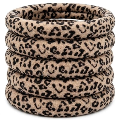 Beige elastische haarbanden set 5 stuks – leopard print haar elastiek voor dames – zachte ronde haaraccessoires voor dagelijks gebruik