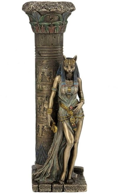 Veronese Design - Beeld/Figuur - Egyptische Godin Bastet Kandelaar - Polyresin - Gebronsd - Zeer Gedetailleerd - Zware kwaliteit - Hoogte ca. 27,5cm