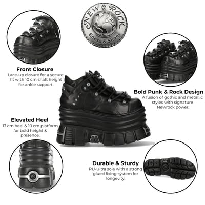 New Rock M-106-C181 Zwarte Gothic Punk Chunky Platform Enkellaarsjes