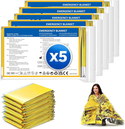 Nooddeken - Reddingsdeken 5 Stuks - Nooddeken Goud Zilver - EHBO-Deken - 210 × 160 Cm - Voor Overleving - Outdoor - Wandelen - EHBO - Auto - Scheurvast