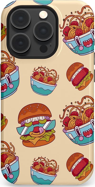 Casetastic Hoesje Geschikt voor Apple iPhone 15 Pro Magsafe - Stijlvolle Beschermende Duo-layer Case - Cartoon Hamburgers