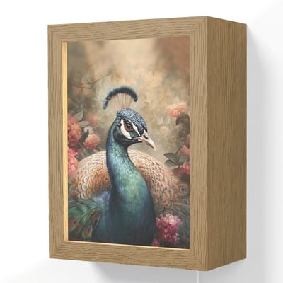 Wandlamp 15x20 cm - Oplaadbaar - Pauw - Vogel - Bloemen - Planten - Pauwenveren - Wandlampen binnen woonkamer - Slaapkamer lamp met kabel - Decoratieve nachtlamp - Vloerlamp snoer