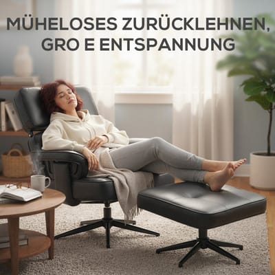 Wishdor - Relaxfauteuil Met Voetenbank - Verstelbare Hoofdsteun En Getuft Ontwerp - Moderne Stijl Voor De Woonkamer - Kunstleer - Zwart - 91 X 79 X 89 Cm