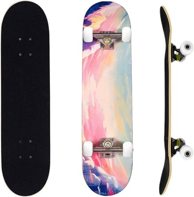 Compleet Skateboard voor Beginners en Gevorderden, 80x20 cm Dubbele Kick Concave Deck