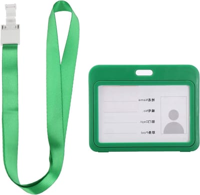 ID Badge Houder Horizontaal, Dubbelzijdig, Met Afneembare Lanyard, Geschikt voor Creditcards en Naamlabels (Groen, 1 x 7 cm)