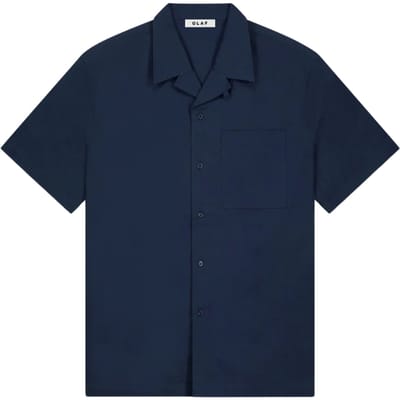 Olaf Seersucker Camp Shirts Korte Mouw Overhemden Donkerblauw M250300