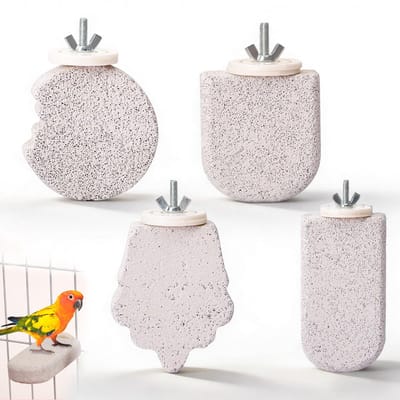 Namajunas - 4 stuks vogelstokken van mineraalsteen - Papegaaien standaard - Zitstok voor vogels, dwergpapegaai - Snavel slijpsteen grasparkiet - Natuurlijke kraakstang voor spel en klauwverzorging - Vogelkooi Accessoires - Decoratie - Ljsje vorm