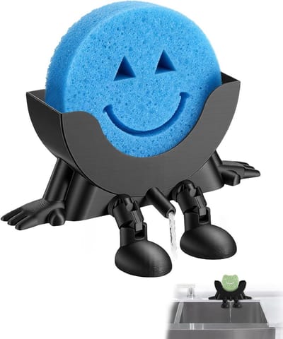 3D Sponshouder - Sponsrek Gootsteen - Keuken Organiseren - Met Afvoer - 8.5 x 16 x 6 cm - Blauw
