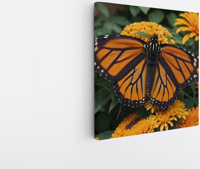 Saammp Canvas Schilderij - Oranje Vlinder op bloem - Natuur - Dieren - 20x20 - Foto op canvas - Wanddecoratie - Muurdecoratie Woonkamer - Slaapkamer decoratie - Canvas Print