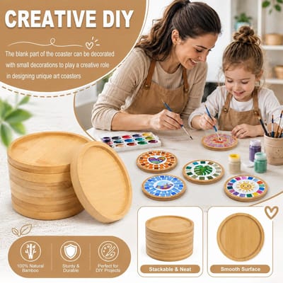 Dailygoods- Onderzetters Bamboe - 8 Stuks - Cirkelvormig - Mozaïek Onderzetters - Voor Drinkbekers - 9 cm - Klein Dienblad - Onderzetter