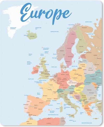 Muismat Kleurrijke kaart Europa - Vector EUROPE MAP http://legacy.lib.utexas.edu/maps/europe/europe_ref_2012.pdf muismat rubber - 19x23 cm - Muismat met foto