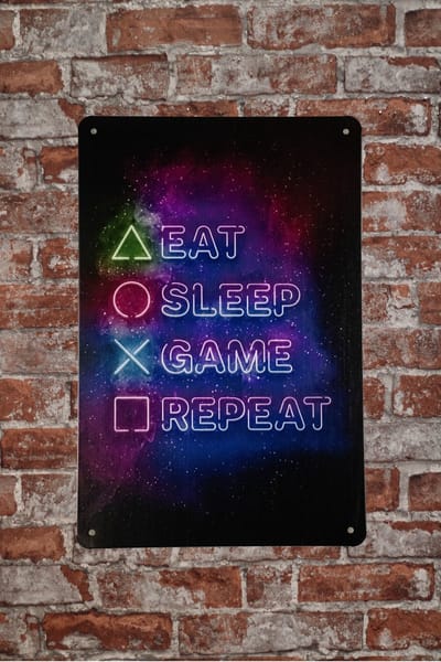 Wandbord - Eat sleep game - Gaming decoratie - Metalen wandbord - Gamer - Metalen borden - Tekstbord - Wandborden - Playstation decoratie