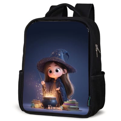 NoBoringSuitcases.com® - Rugzak zwart - Schooltas jongen & meisje - Betoverend meisje met ketel - Rugtas voor school - Boekentas kind - Schoolrugzak - Kinderrugzak