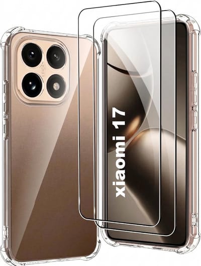 Casemania Hoesje en Glas Geschikt voor Xiaomi 17 - Transparant - Anti Shock Back Cover + 2x Glazen Screenprotectors