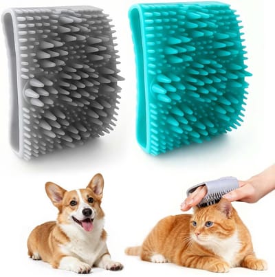 Famanu – 2-delige dierenverzorgingsset, zachte siliconen ontklit- en massageborstel voor hond en kat, voor vachtglans