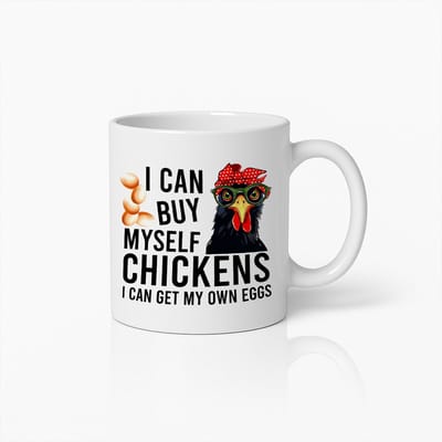 Grappige Feministische Kip Mok – “Ik Kan Zelf Kippen Kopen” Quote – 330ml Keramische Koffiebeker – Boerderij Cadeau voor Vrouwen