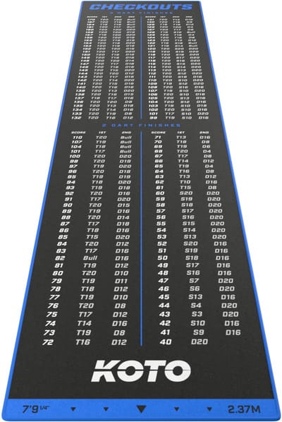 KOTO - Carpet Checkout Dartmat - Blauw 237 x 60 cm - Score Indicator - Antislip