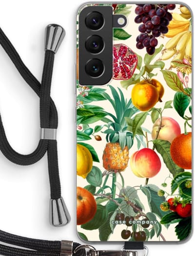 Case Company® - Hoesje met koord geschikt voor Samsung Galaxy S22 hoesje met Koord - Classic Flora - Telefoonhoesje met Zwart Koord - Bescherming aan alle Kanten en Over de Schermrand