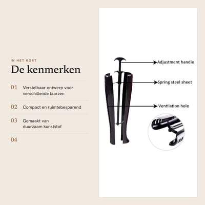 Dailygoods- Schoenspanners Verstelbaar - Laarzen Ondersteuning - Kunststof Laarzenvormer - Compact Ontwerp - 41 cm - Zwart Model - Laarzenspanners