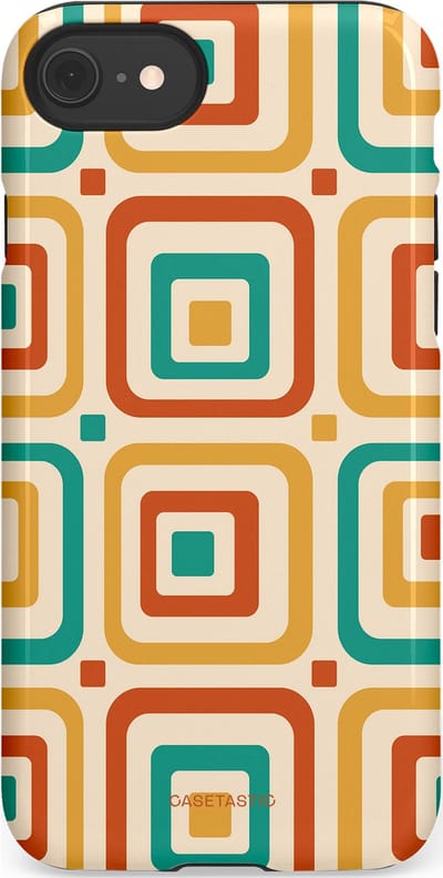 Casetastic hoesje geschikt voor Apple iPhone SE / Apple iPhone 7 / Apple iPhone 8 - Dubbellaagse bescherming - Retro Vierkant verlangen - Fashion Case - Crème Terracotta Goud Turquoise