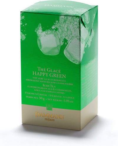 Dammann - Iced tea Happy Green - 6 theezakjes - Groene thee met vruchtensmaak - Volstaat voor 6 Liter ijsthee zonder suiker