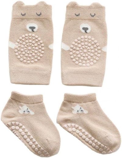 Baby Knee Pads Socks Set - Non-slip Kneecap Crawling Safety Floor Socks with Knee Protector and Leg Warmer for Girls