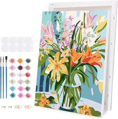 Kleurrijke bloemen vaas voor schilderen op nummer, creatief cadeau voor kinderen en volwassenen, kunstproject voor 5 tot 12 jaar