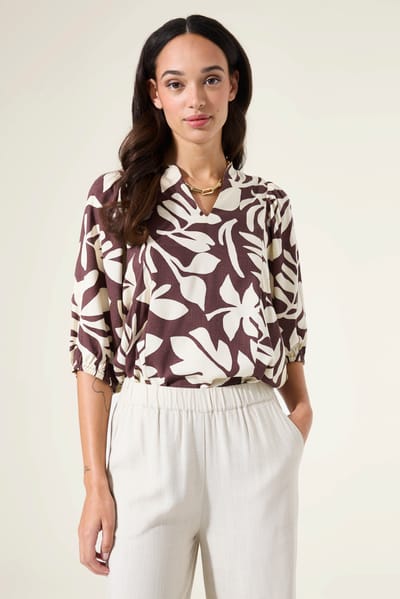 GARCIA Dames Print Blouse Bruin 3/4 sleeve