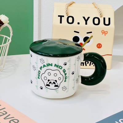 Draagdoos Polka Dot Dier met Deksel Lepel Keramische Kop Huishoudset Souvenir Koppelsmok Hoge Waarde Waterbeker 400ML