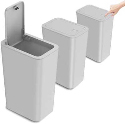 Narrow Afvalemmer Set van 3 Stuks - 10L Geurvrije Prullenbak voor Keuken, Badkamer en Kantoor, Ideaal voor Woonkamer en Slaapkamer