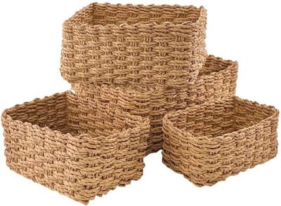 Decoratieve Opbergmanden Set van 4 - Geweven Papier Touw voor Badkamer, Make-up en Speelgoed
