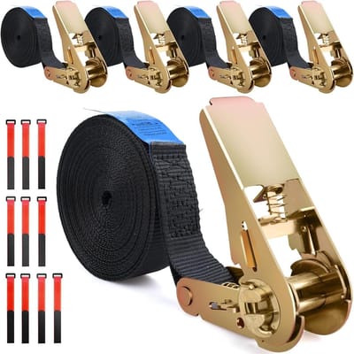 5 Stuks Spanbanden met Ratel van 6 M - Spanband met Ratel - Korte Sjorbanden met Klemsluiting - Kleine Spanbanden voor Auto, Fiets, Motorfiets, Bagage, Camping, Zwart