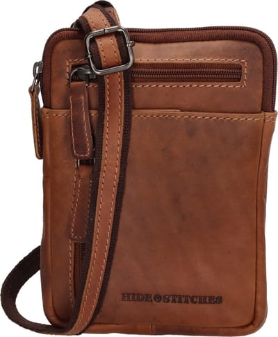 Hide & Stitches Japura Schoudertas Unisex - Crossbodytas met verstelbare schouderband - Tas van 100% Leder - Cognac