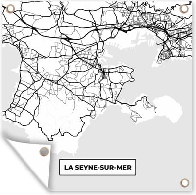Tuin poster Frankrijk - Kaart - Plattegrond - Stadskaart - La Seyne-sur-Mer - Zwart wit - 200x200 cm - Tuindoek
