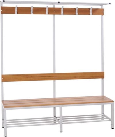 Garderobe set voor kleedkamers met bank, en hoeden/schoenenplank 189cm hoog x 160cm breed x 40cm diep Dubbelzijdig