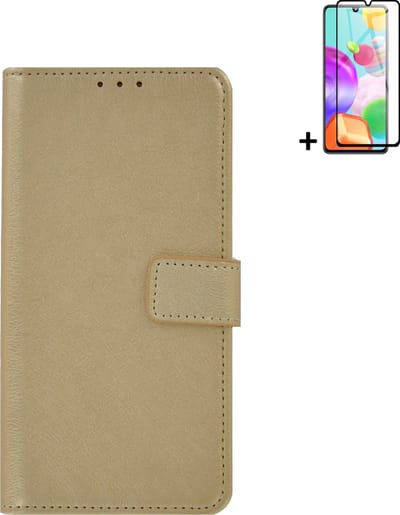MoDo hoesje Geschikt voor Samsung Galaxy A33 5G - Kunstleer Book Case - Goud hoesje met full screenprotector