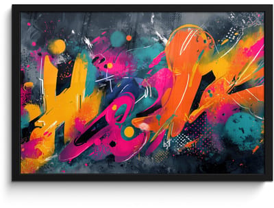 Poster in lijst - Fotolijst 60x40 cm - Posters - Abstract - Graffiti - Kleurrijk - Verfspatten - Posterlijst zwart - Decoratie - Wanddecoratie woonkamer - Muurdecoratie slaapkamer