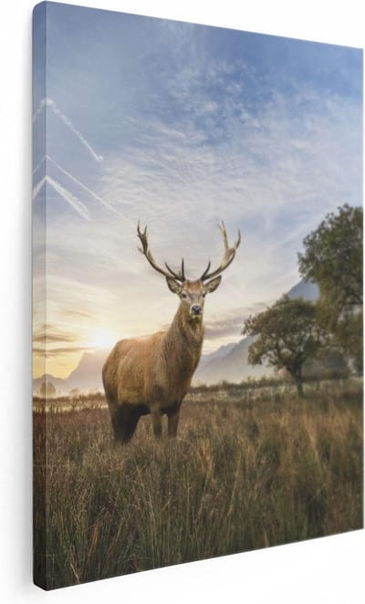 Artaza Canvas Schilderij Hertenkop - 30x40 cm - Klein - Wanddecoratie Gewei - Muurdecoratie Natuur - Kamer Accessoires Bergen