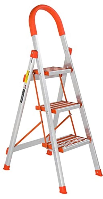 3 Stap Aluminium Kruk Ladder - Lichtgewicht en Opvouwbaar met Rubber Handgreep - 350 kg Capaciteit