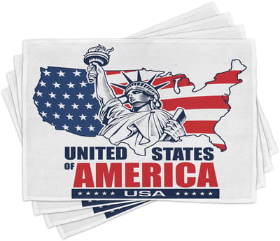 ABAKUHAUS Amerikaanse placematten, Vrijheid NYC, VS, voor eetkamer en keuken, kleurvast, wasbaar, digitaal bedrukt, vermiljoen donkerblauw