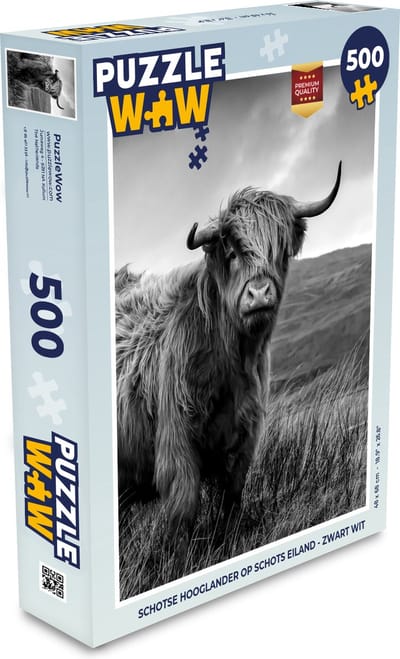 Puzzel Schotse Hooglander - Berg - Water - Natuur - Koe - Legpuzzel - Puzzel 500 stukjes