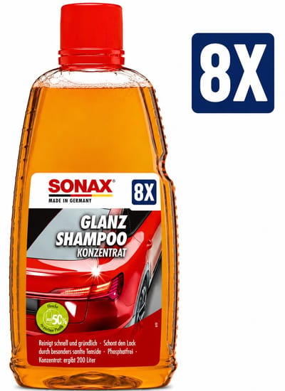 Sonax Glanz-Shampoo Concentraat 1 Liter pH-Neutraal voor Autowas - Set van 6 Flessen (6 L Totaal) - Voordeelverpakking Auto Schoonmaakmiddel