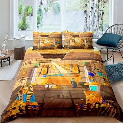 Oud Egypte Koning Koningin Dekbedovertrek Egyptisch Symbool Beddengoed Set Farao Piramide Boho Dekbedovertrek Zachte Polyester Quiltovertrek 135X200cm-2pcs beige