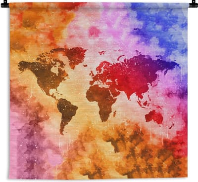 Wandkleed - Wereldkaart - Kleuren - Abstract - 120x120 cm - Wandtapijt