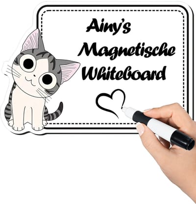 Ainy - Magneet whiteboard met kat illustratie | Ideaal voor notities of memo's | Magnetisch tekenbord met sterke magneten voor koelkast of andere metalen oppervlakken | Wit 20x28 cm