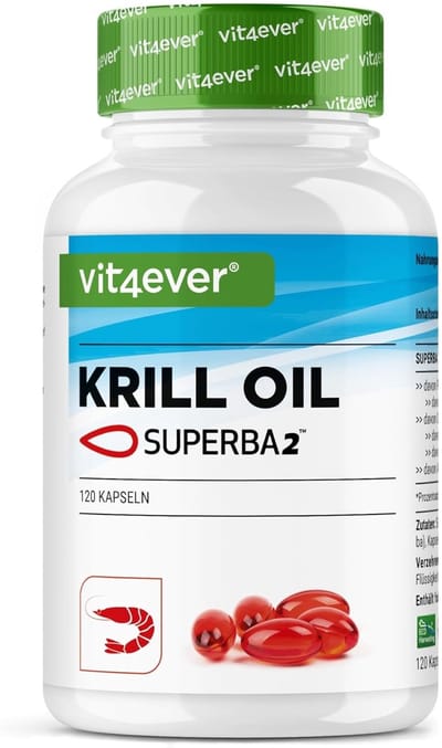 Krillolie Omega 3 – 120 softgels capsules – 1000 mg - merkgrondstof: Superba Antarctische Krill Olie - rijk aan EPA + DHA + astaxanthine + fosholipiden + omega 3 vetzuren - Uit duurzame teelt | Vit4ever