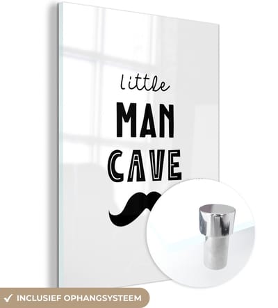 MuchoWow® Glasschilderij 120x160 cm - Schilderij acrylglas - Quotes - Little man cave - Spreuken - Jongens - Kind - Foto op glas - Schilderijen