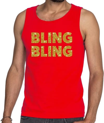 Bling Bling glitter tekst tanktop / mouwloos shirt rood heren - heren singlet Bling Bling S